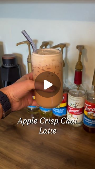 Jess | The Coffee RN on Instagram: "🍎Apple Crisp Chai Latte🍎

Happy #nationalchaiday this is the perfect dupe for the Starbucks apple crisp oat milk chai! You can make the cold foam non dairy by using plant based swaps however I prefer the froth you get with real cream

This chai concentrate from @minorfigures is the best I’ve tried so far! A little goes a long way

I used
@minorfigures Chai Concentrate 
@minorfigures Oat Milk

For the Cold Foam:
3 Tbs Heavy Cream
2 Tbs Milk
1 Tbs @monin_usa Caramel Apple Butter syrup

#chai #chaioftheday #coffeeinsta #coffeeinstagram #coffeereels #coffeerecipes #coffeeoftheday #tea" Apple Crisp Non Dairy Chai, Apple Crisp Chai Latte Starbucks, Apple Crisp Cold Brew, Apple Crisp Coffee, Starbucks Chai Latte, Caramel Apple Butter, Chai Latte Starbucks, Chai Concentrate, Butter Syrup