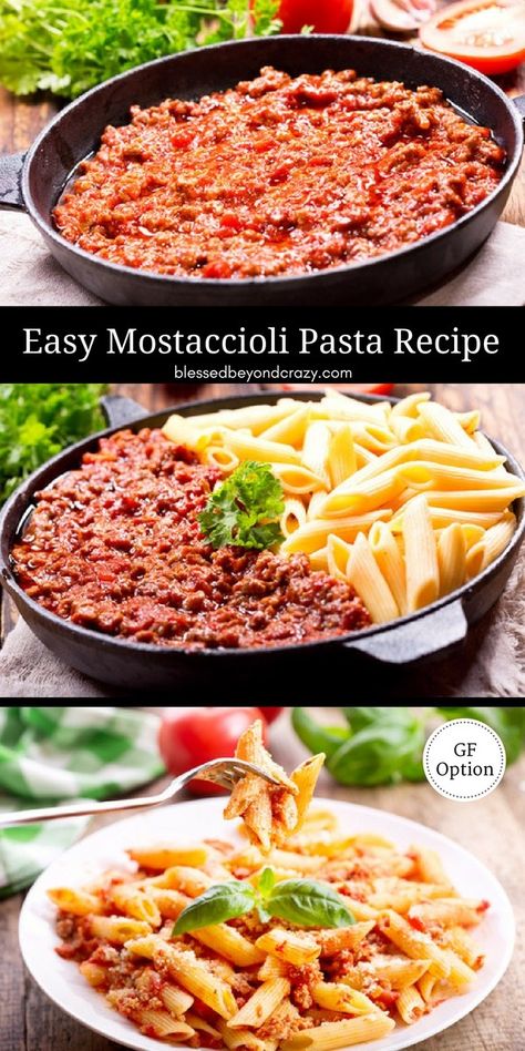 Easy Mostaccioli Pasta is one of my favorite pasta recipes. #blessedbeyondcrazy #pasta Mostaccioli Sauce Recipe, Easy Mostaccioli Recipe, Mastacholli Recipe, Pasta Rasta, Mostaccioli Recipe, Mostaccioli Pasta, Italian Casserole, Spaghetti Pie, Pastas Recipes