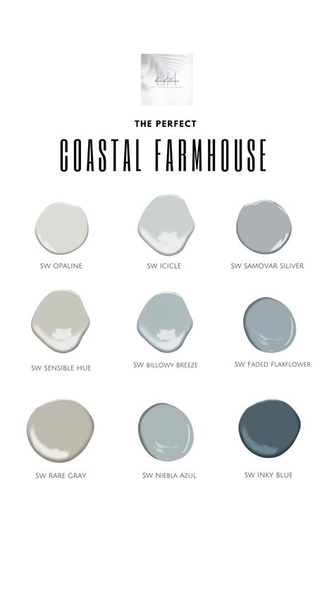 Boho Coastal Paint Colors, Coastal Grey Paint Colors, Costal Farmhouse Paint Colors, Coastal Farmhouse Basement, Stucco House Colors Exterior Paint Ideas Coastal, Coastal Glam Kitchen, Coastal Pleasure Paint, Coastal Neutral Paint Colors, Coastal Farmhouse Aesthetic