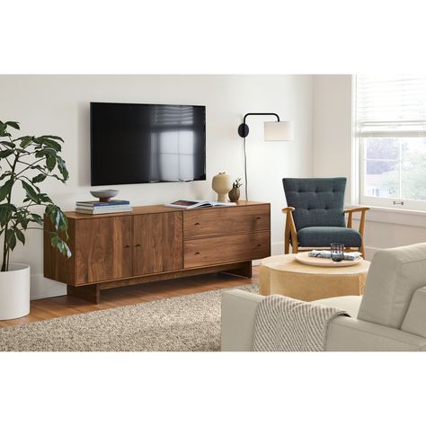 Modern Media Storage, Modern Media Cabinets, Tv Center, Media Cabinets, Solid Wood Shelves, Wood Knobs, Side Board, Solid Wood Doors, Living Room Accent Tables