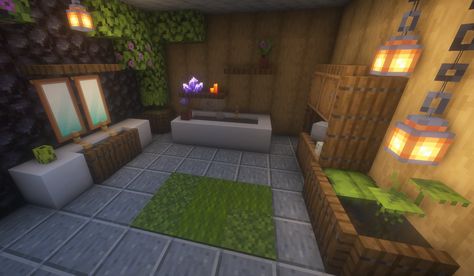 Ditch that boring old qwartz bathroom and add some life into the room! Using the new 1.17 plants you can really spice things up a bit. Minecraft Interior Design Bathroom, Minecraft Room Ideas In Game, Minecraft Bathroom, Minecraft Decoration, Minecraft Interior, Minecraft Interior Design, Minecraft Room, Minecraft Decorations, Minecraft Architecture