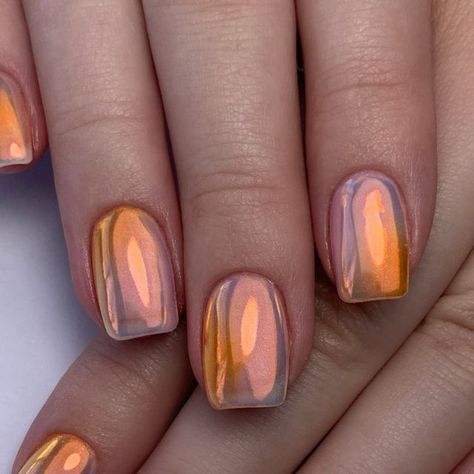 𝙣𝙖𝙩 𝙢𝙖𝙡𝙤𝙣𝙚𝙮 𝙣𝙖𝙞𝙡 𝙖𝙧𝙩𝙞𝙨𝙩 on Instagram: "Chrome will always have my heart 🧡⁣ I got to use my new pigment ombré sprays today! ⁣so everyone I want to more of these ok?! Might have to put the video up later 😍 ⁣ Products used:⁣ @lightelegancehq lexy line hard gel  @gellyfitaus NU15 @getbuffedpro sweetie chrome and drill bits  @oohlalanailsupplies pigment ombré spray orange  ⁣ Hard gel refill + $120 art ⁣ ⁣ .⁣ .⁣ .⁣ ⁣ #auranails #auroranails #chromenails #orangenails #orangenailart #metallicnails #cellophane #chromenails💅 #chrome #perthnails #ombrenails #nailsmag #nailsmagzine #nailpromag #scratchmag #nailart #nailsnailsnails #nails #trendingnails" Chrome Nails Thanksgiving, Fire Chrome Nails, Pink Nails With Orange Chrome, Orange Aurora Nails, Orange Foil Nails, Sunset Chrome Nails, Orange Chrome Nails Designs, Chrome Orange Nails, Fall Nails Chrome