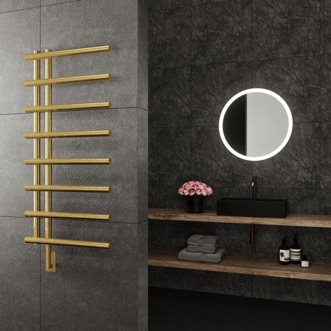 Backlit Bathroom Mirror, Warm Bathroom, Electric Towel Warmer, Modern Towels, Led Mirror Bathroom, Towel Warmer, Heated Towel, Drying Towels, Drying Clothes