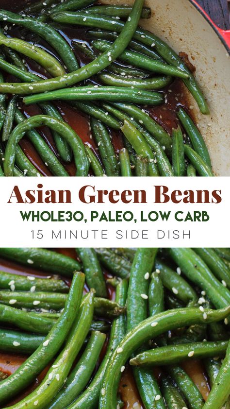 Asian Green Beans: A Paleo and Whole30 Veggie You'll Love! - Whole Kitchen Sink Asian Green Beans, Paleo Vegetables, Paleo Side Dishes, Low Carb Chili, Paleo Sides, Bean Recipe, Vegetable Recipe, Vegetable Side Dish, Paleo Food