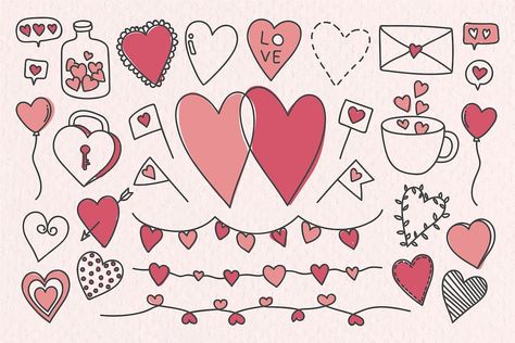 Hand drawn love and valentine's day doodle vector collection | premium image by rawpixel.com / marinemynt Digital Bujo, Valentines Day Doodles, Valentine Doodle, Bujo Stickers, Earth Day Projects, Doodle Vector, Bottle Drawing, Wedding Icon, Heart Doodle