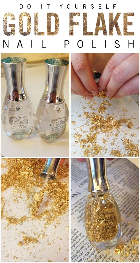 Presentable Blog - DIY Gold Flake Nail Polish Flake Nail, Diy Gold, Gold Flake, Clear Nail, Clear Nail Polish, Gold Diy, Clear Nails, Manicure Y Pedicure, Gold Flakes