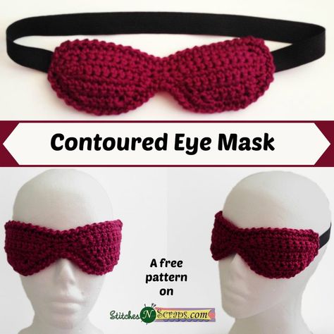 Contoured Eye Mask - a free crochet pattern on StitchesNScraps.com Crochet Sleep Mask, Sleep Mask Crochet, Crochet Mask, Mask Designs, Crochet Eyes, Love Crochet, Crochet Accessories, Sleep Mask, Crochet Gifts