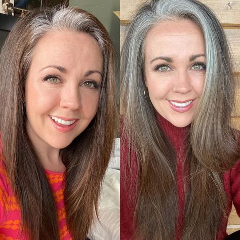 Partially Grey Hair, Natural Gray Money Piece Hair, Brown Hair With Grey Money Piece, Brown Hair With Gray Money Piece, Silver Money Piece Hair Brunette, Grey Money Piece Hair Brunette, Gray Money Piece Hair Brunette, Grey Money Piece, Gray Money Piece Hair