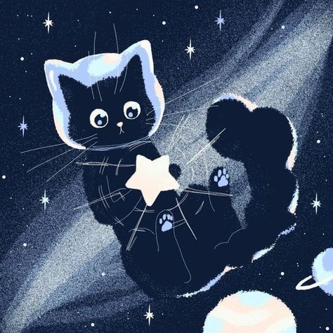 Space Cat Aesthetic, Space Cat Drawing, Galaxy Pfp, Space Cat Art, Space Pfp, Galaxy Drawing, Cats In Space, Cat In Space, Cat Space