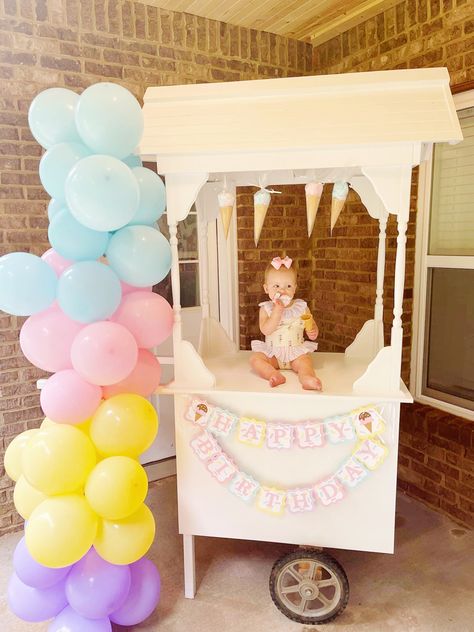 One Sweet One Birthday, Sweet One First Birthday Theme Ice Cream, She's A Sweet One Birthday Theme, Sweet One Ice Cream First Birthday, First Birthday Ice Cream Theme, Ice Cream First Birthday Girl, Sweet One First Birthday Decorations, A Sweet One First Birthday, Pastel First Birthday Party