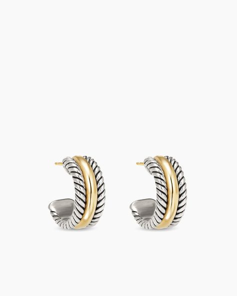 Cable Collectibles® Huggie Hoop Earrings in Sterling Silver with 14K Yellow Gold, 15.6mm David Yurman Earrings, Wrist Jewelry, Yellow Gold Earrings, Jewelry Lookbook, Yellow Gold Earring, Huggie Hoop Earrings, Jewelry Inspo, Dream Jewelry, High Jewelry