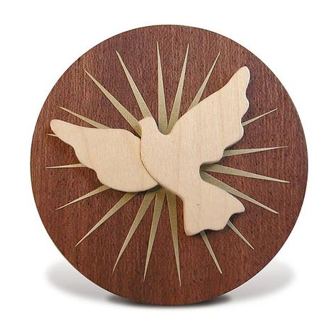 Wooden Cross Crafts, Dove Painting, First Communion Decorations, Catholic Decor, Carved Wood Wall Art, Church Banners, Paper Birds, Christian Symbols, Pentecost