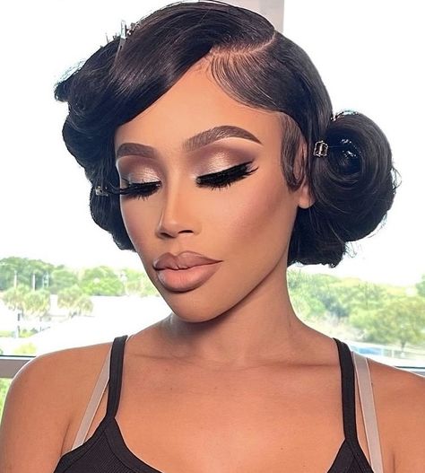 Full Glam Eyeshadow Looks, Bronze Dress Makeup, Full Glam Bride Makeup, Soft Glam Gold Makeup, Glam Bride Makeup Brown Eyes, Genz Makeup, Soft Glitter Eye Makeup, Old Hollywood Makeup Look, Brown Glam Makeup