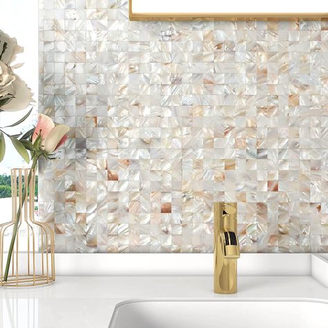 Pearl Bathroom Tile, Backsplash Kitchen Peel And Stick, Pearl Backsplash Kitchen, Mother Of Pearl Backsplash Kitchen, Mother Of Pearl Tile Backsplash, Pearl Tile Bathroom Shower Walls, Wall Tiles For Bathroom, Onyx Pearl Tile, Mother Of Pearl Peel And Stick Tile