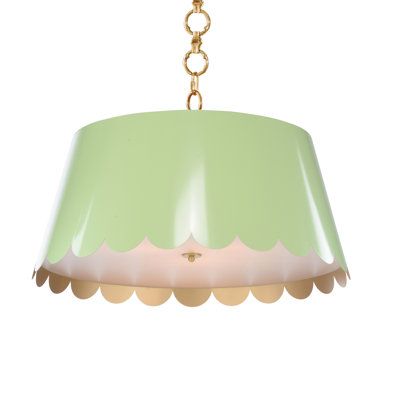 This sleek pendant features a playful scalloped detailing suspended from a chain. Mirasol pendant will add a fun pop of color to a child's room, a breakfast nook, or a small foyer. Size: 13" H x 29" W x 29" D, Shade Color: Spring Green | Wildwood Mirasol Empire Pendant Metal in Green, Size 13.0 H x 29.0 W x 29.0 D in | Wayfair Kitchen Sunroom, Small Foyer, Colorful Kids Room, House Interior Design Styles, Nursery Furniture Sets, Pretty House, Breakfast Nook, Spring Green, Room Aesthetic