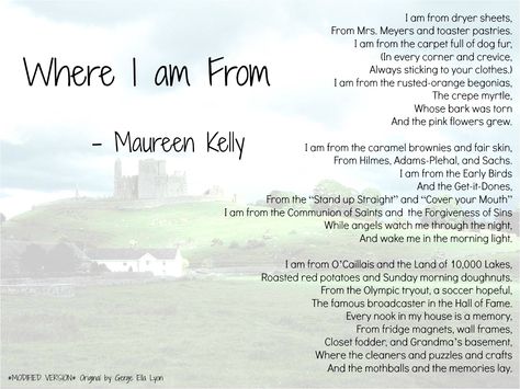 Where I am From by Myself :)  (Original poem by George Ella Lyon. This was a school assignment and we were to create our own using the same general concept.) Where I Am From Poem, I Am From Poem, Where Im From Poem, Poem Examples, Drama Therapy, Poem Ideas, I Am Poem, Toaster Pastry, Lazy Sunday