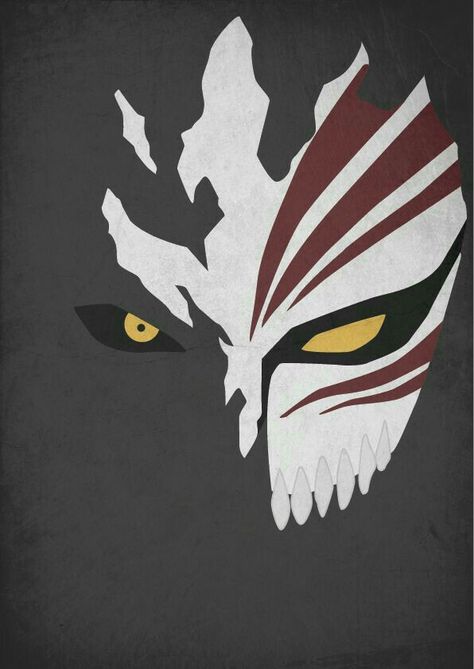 Kurosaki Ichigo, mask, Grim Reaper, Shinigami; Bleach Ichigo Painting, Bleach Anime Painting, Hollow Mask Tattoo, Ichigo Kurosaki Tattoo, Ichigo Kurosaki Mask, Ichigo Half Hollow, Anime Face Paint, Grungy Poster, Hollow Mask Ichigo