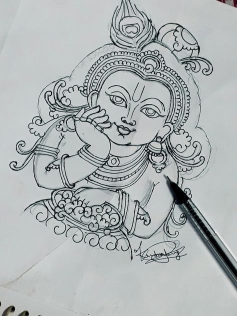 Kerala Mural Painting Outline, Mural Painting Outline, Mural Painting Outline Sketches, Kerela Murals Paintings, Kerala Mural Painting Outline Sketches, Mural Outline, Painting Outlines, Pichwai Painting, Mural Art Design