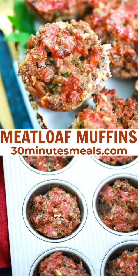 Meatloaf Muffins are easy to make, full of flavor, hearty, and juicy. #breakfast #dinner #meatloaf #muffins Meatloaf Cupcake Recipes, Meatloaf Muffins With Stuffing, Meatloaf Muffins Recipe Easy, Meatloaf In Muffin Pans Recipe, Muffin Pan Meatloaf Recipes, Copycat Meatloaf, Muffin Tin Meatloaf, Juicy Recipes, Meatloaf Bites