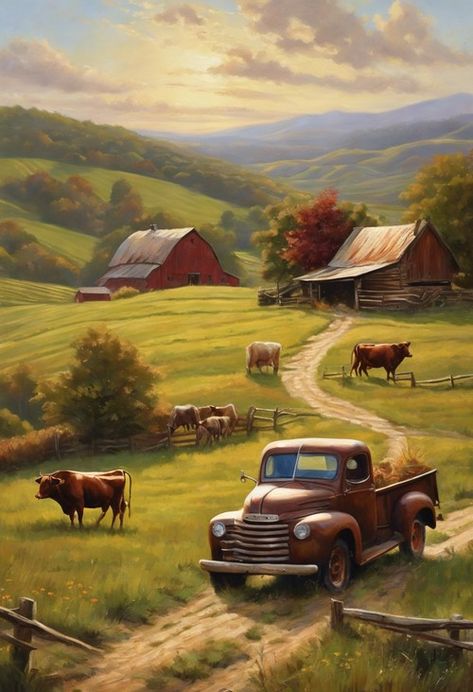 Tranquil Vintage Pickup Check more: https://paintlyx.com/tranquil-vintage-pickup-2/ Old Truck Photography, Truck Photography, Log Cabin Rustic, Vintage Pickup, Farm Pictures, Old Truck, Old Pickup Trucks, Farm Art, Farm Trucks