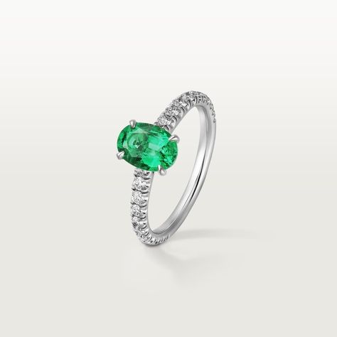 CRN4763000 - Solitaire 1895 - Platinum, emerald, diamonds - Cartier Brilliant Cut Diamond, Oval Cut, Cartier, Turquoise Ring, Diamond Cuts, Platinum, Emerald, Diamonds, Engagement Rings