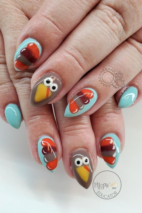 Retro Turkey Thanksgiving Nail Art Design - 2023 Thanksgiving Nail Art Designs: November Nail Ideas You'll Love! Thanksgiving Nail Art Designs, November Nail Ideas, November Nail, Creative Tattoo Ideas, Turkey Nails, Fall Thanksgiving Nails, Food Nails, Thanksgiving Nail Designs, Thanksgiving Nail Art