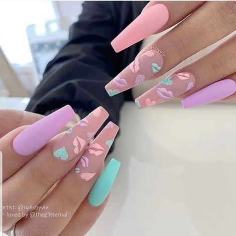 Nail Matte, Unghie Sfumate, Nail Designs Valentines, Coffin Nails Long, Acrylic Nails Coffin Short, Summer Acrylic Nails, Coffin Nails Designs, Fire Nails, Dope Nails