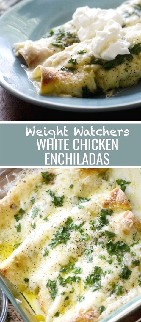 Sandwich Vegetarian, Chicken Enchiladas Recipe, White Chicken Enchiladas, Weight Watchers Chicken, Enchiladas Recipe, Weight Watcher Dinners, Chicken Enchilada Recipe, Enchilada Recipes, White Chicken