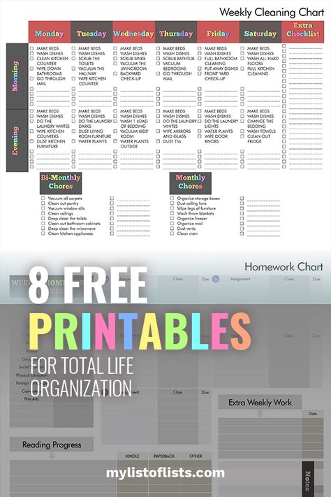 8 Free Printables for Total Life Organization – My List of Lists | Find the best DIY home decor, holiday DIY, and online tutorials for home tips and tricks. Grocery List Organization, Life Organization Printables, List Of Lists, Cleaning Chart, Budget Worksheet, Free Printables Organization, Organization Chart, Apartment Checklist, Bullet Journal Printables