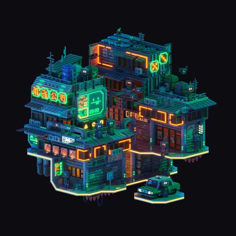 Cyberpunk House, Cyberpunk Building, Dragon Gate, Pixel Sorting, All Minecraft, Isometric Art, Cyberpunk City, Wargaming Terrain, Building Art