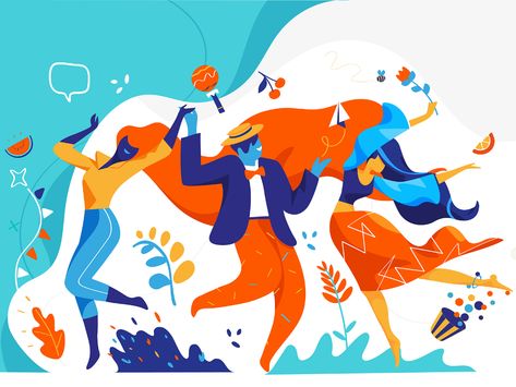 Positive Murals, Narrative Illustration, Dance Vector, Dancing Party, Naive Illustration, Funny Character, Vector Character, Creative Drawing, Custom Illustration