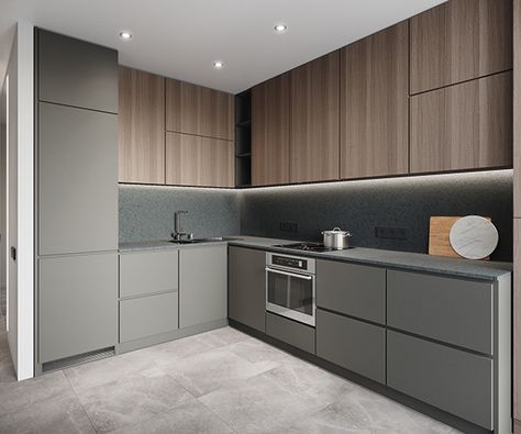 Grey And Beige Kitchen, Modern Kitchen Colours, Greige Kitchen, Modern Grey Kitchen, Minimal Kitchen Design, Серая Кухня, Kitchen Layout Plans, Beige Kitchen, Kitchen Interior Design Modern