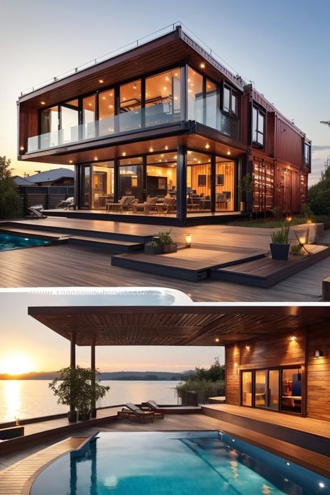 Bergin House - Build a container house with a swimming... Industrial House Exterior, Mountain Dream Homes, House Community, Cargo Container House, Outdoor Restaurant Design, Resort Architecture, Amazing Homes, Container Houses, Houses Ideas