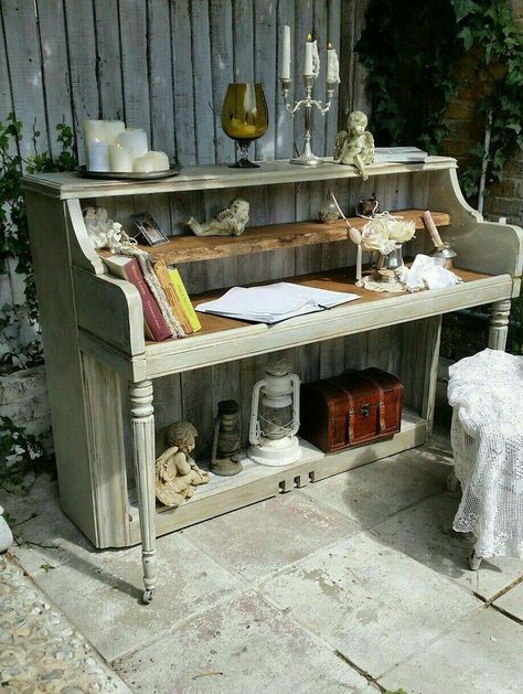 Repurpose Piano, Piano Projects, Piano Upcycle, Piano Repurpose, Repurposed Piano, Piano Crafts, Piano Desk, Old Piano, Piano Decor