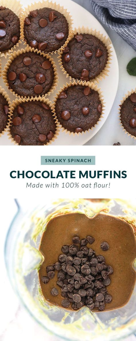 These muffins are dense, chocolatey, and 100% whole grain. The best part about these muffins is they are packed with superfood vitamins and minerals from hidden spinach that you can't even taste! Chocolate Chocolate Chip Muffins, Healthy Chocolate Muffins, Spinach Muffins, Chocolate Chip Muffin Recipe, Breastfeeding Foods, Healthy Muffin Recipes, Healthy Muffins, Chocolate Chip Muffins, Chocolate Muffins