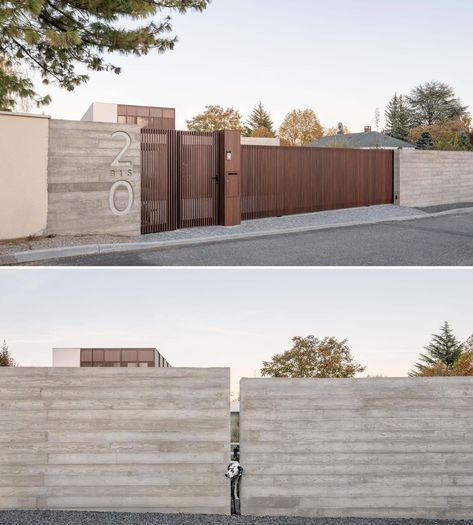 Board Formed Concrete, Built In Bathtub, Front Wall Design, Hidden Lighting, Exterior Wall Tiles, Backyard Views, Modern Fence Design, Compound Wall, Concrete Fence