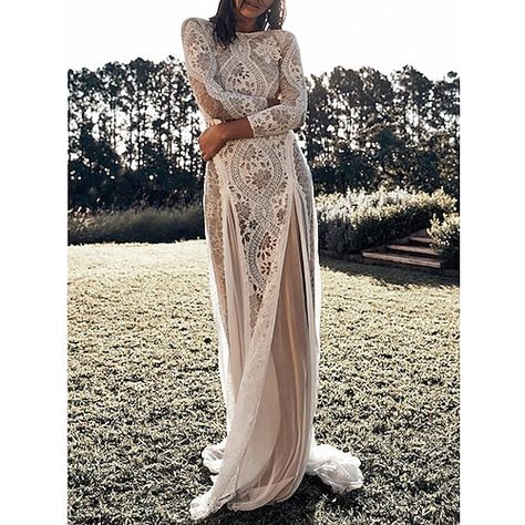 2nd Wedding Dress Over 40, Long Sleeve Boho Wedding Dress, Eyelet Wedding Dress, Jeweled Wedding Dress, Casual Wedding Dresses, Backless Lace Dress, Backless Lace Wedding Dress, Column Wedding Dress, Wedding Dresses Hippie