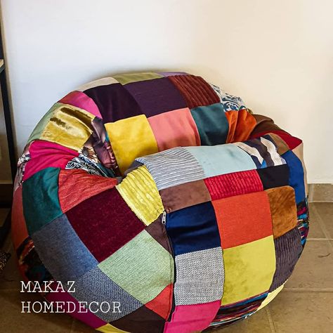 Cool Bean Bag Chairs, Beanbag Sewing Patterns, Quilted Bean Bag Chair, Bean Bag Sofa Pattern, Funky Bean Bags, Patchwork Beanbag, Large Bean Bag Chair Sewing Pattern, 70s Bean Bag, Diy Bean Bag Chair