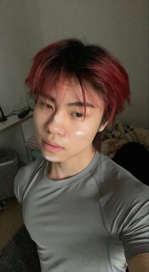 skin care, handsome asian male model with red hair Dark Red Highlights, Dyed Red Hair, Men Hair Color, Hair Inspiration Short, Red Highlights, Men Hair, Hair Reference, Attractive Guys, Hair Colour