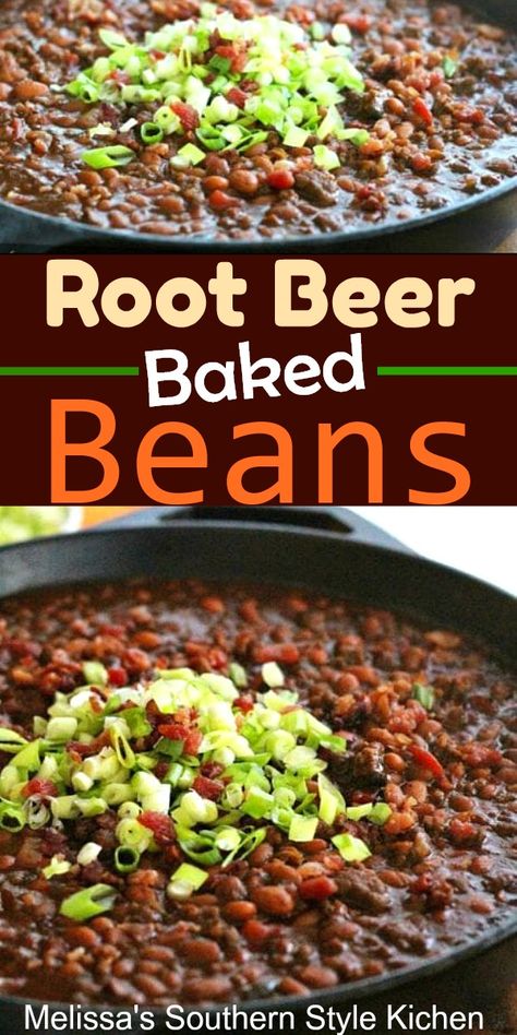 Picnic ready Root Beer Baked Beans #bakedbeans #beans #porkandbeans #grillingfood #bbq #barbecuebeans #southernfood #southernrecipes #rootbeer #food #sidedishrecipes #dinnerideas #dinner July 4th Food Cookout Sides, Root Beer Baked Beans, Beans Baked, Baked Beans Crock Pot, Best Baked Beans, Bbq Baked Beans, Cowboy Beans, Baked Bean Recipes, Pork N Beans