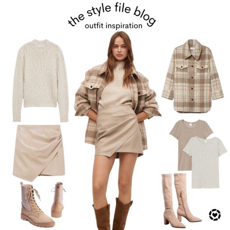 Tan Suede Skirt Outfit Winter, Beige Suede Boots Outfit, Beige Leather Skirt Outfit, Suede Skirt Outfit Winter, Beige Mini Skirt Outfit, Outfit With Leather Skirt, Tan Skirt Outfits, Mini Skirts With Tights, White Mini Skirt Outfit