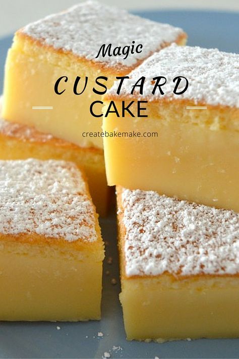 Vanilla Magic Custard Cake, Magic Cake Recipes, Magic Custard Cake, Custard Cake Recipes, Custard Cake, Dessert Aux Fruits, Custard Recipes, Thigh Recipes, Food Platters