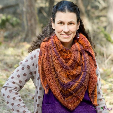 It's Fall Y'all Shawl - a free crochet pattern on Stitches n Scraps Autumn Shawl, Knit Shawl Pattern, Self Striping Yarn, Crochet Shawl Pattern Free, Easy Knit, Crochet Shawls And Wraps, Crochet Fall, Shawl Knitting Patterns, Shawl Crochet Pattern