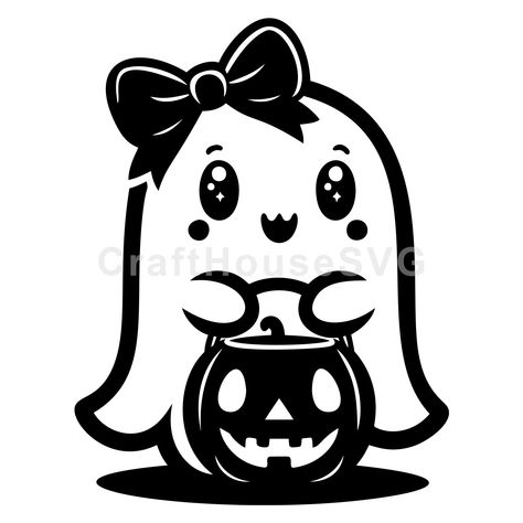 Halloween Cricut Svg Free, Cute Ghost Svg, Free Halloween Svg Files For Cricut, Spooky Doodles, Trick Or Treat Bucket, Dulceros Halloween, Coaster Ideas, Treat Bucket, Bow Svg