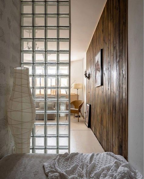 Glass Blocks Wall, Glass Partition Wall, Mediterranean Interior, Diy Furniture Renovation, Glass Blocks, Contemporary Interior Design, Apartment Design, 인테리어 디자인, Modern Interior Design