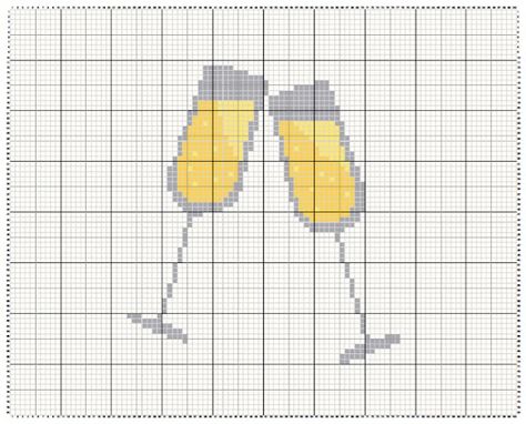 Champagne Glasses - free cross stitch pattern Wine Cross Stitch, Cross Stitch Wine Bottle, Champagne Cross Stitch, Lemon Alpha Pattern, Drinks Cross Stitch Patterns, Champagne Glasses, Dmc Floss, Free Cross Stitch, Cross Stitch Patterns Free