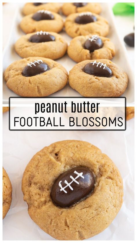 The perfect cookie for your football game! Football Party Treats, Football Game Food, Football Desserts, Football Treats, The Perfect Cookie, Football Cookies, Peanut Butter Blossom Cookies, Cookies From Scratch, Chocolate Covered Almonds