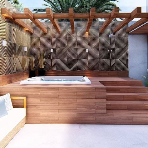 Outdoor Hot Tub Area, Home Jacuzzi, Modern Hot Tubs, Hot Tub Deck Design, Hot Tub Area, Outdoor Jacuzzi, Sunken Hot Tub, Backyard Spa, Tub Deck