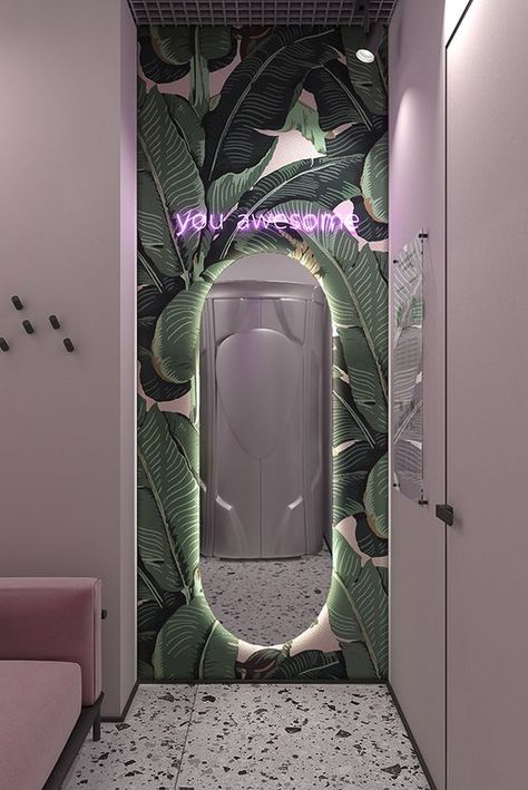 Try Room Ideas For Boutique, Public Restroom Ideas, Beach Salon Decor, Salon Wall Design, Salon Room In Home, Ideas Para Boutique, Salon Bathroom Ideas, Instagrammable Walls Interior, Area Instagramavel