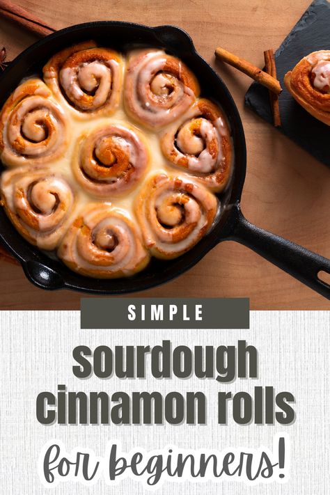 These simple, easy sourdough cinnamon rolls are perfect for beginners and seasoned bakers alike. They are delicious and turn out beautifully. Put these on your menu for this weekend! sourdough for beginners / sourdough discard recipes / sourdough starter recipes / delicious sourdough recipes / sourdough cinnamon rolls / cinnamon rolls / homemade cinnamon rolls / sourdough recipes / sourdough ideas / ideas for leftover sourdough starter / weekend breakfast / breakfast recipes / sourdough breakf Simple Sourdough Cinnamon Rolls, Cinammon Recipes, Easy Sourdough Cinnamon Rolls, Cinnamon Rolls Sourdough, Rolls Sourdough, Sourdough Starter Recipes, Sourdough Ideas, Sourdough Discard Recipes, Cinnamon Bun Recipe